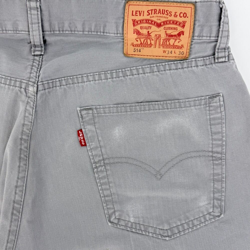Levis 514 Jeans Mens Size 34 x 30 Grey Straight Leg Classic 100% Cotton Denim